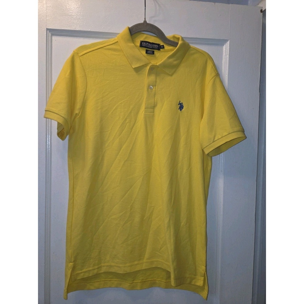 U.S Polo Men's Yellow Navy Performance Pique Short-Sleeve Polo Shirt Size S